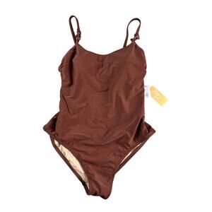Kona Sol Swimsuit Women Large Brown Padded Accent One Piece Medium Coverage NWT
